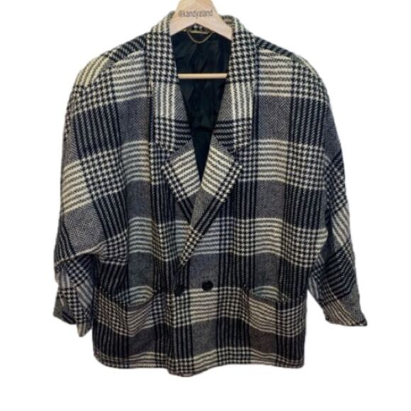 Vintage Jackets & Blazers - VINTAGE STAR MODELL European Wool Houndstooth Jacket Size M/L